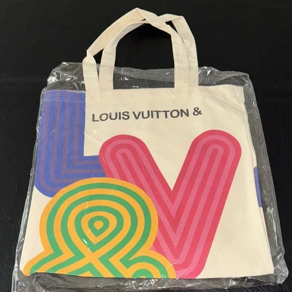 Louis Vuitton Cream Tote with Multicolor Lettering, NEW - Picture 2 of 6